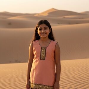 Girls Peach Multi Shade Tunic Kurti